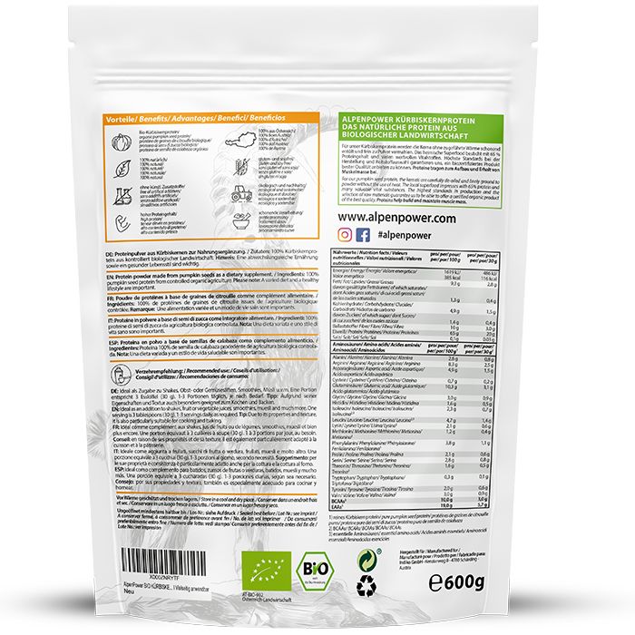 AlpenPower Bio Kürbiskern-Protein 600 g Pulver