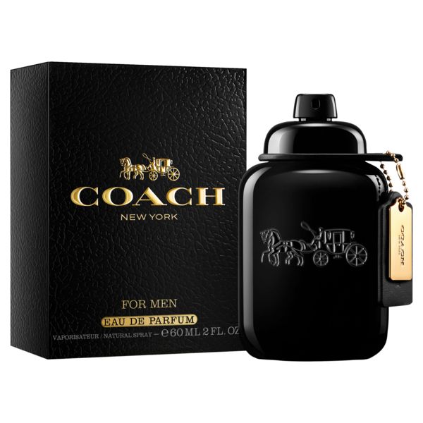 Schwarzer Flakon und Verpackung. Goldener Schriftzug COACH NEW YORK. Für Männer Eau de Parfum. 60 ml.