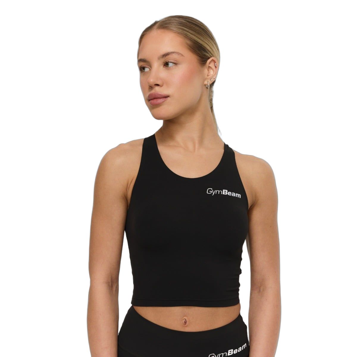 GymBeam Sport-Top Damen cropped Slim mit rundem Ausschnitt Beat Schwarz 1 St