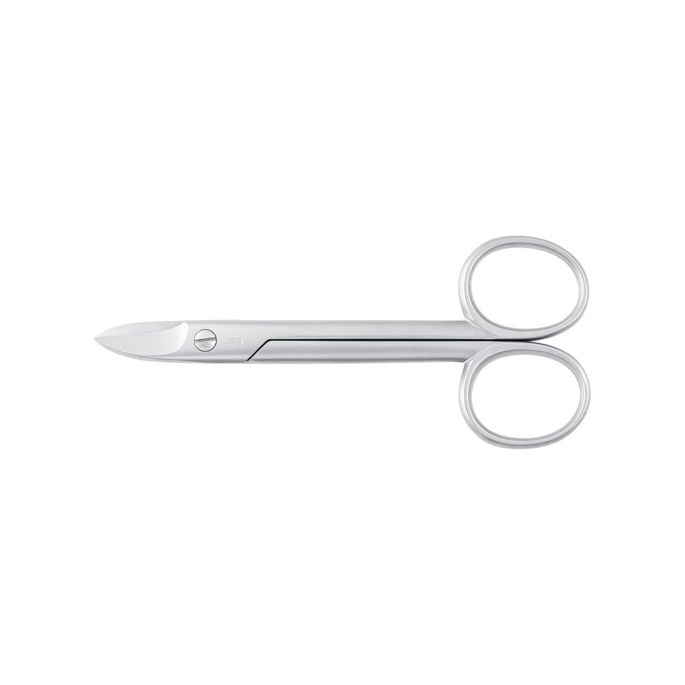 Mattierte Edelstahlschere mit gerader Klinge und zwei Fingerringen.