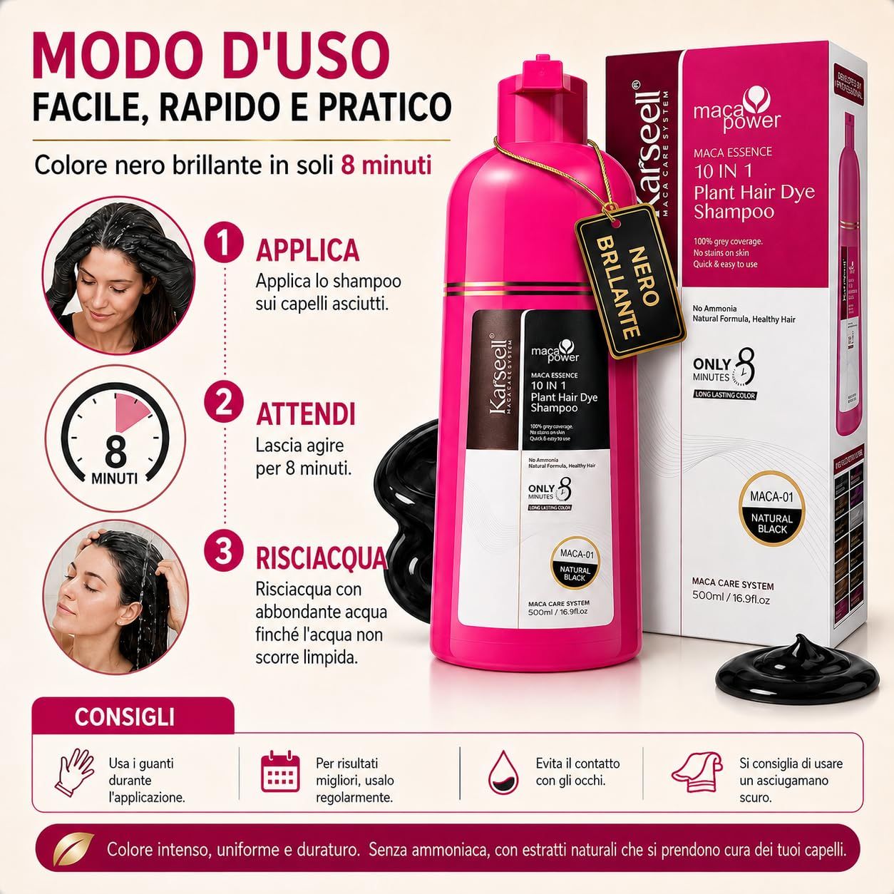 KARSEELL Schwarzes Color-Shampoo – Schnelle Abdeckung Weißer Haare