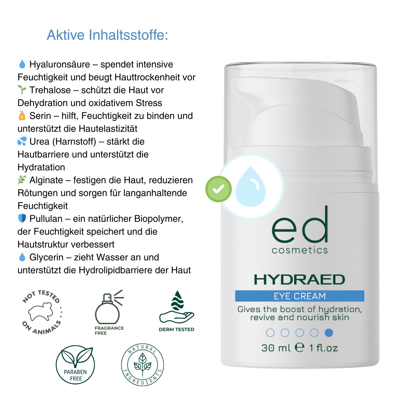 ED COSMETICS HydraED Augenpflege – gegen Trockenheit & für empfindliche Haut – Feuchtigkeitspflege