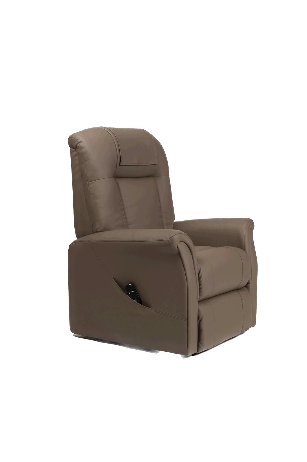 Brauner Relaxsessel. Skai-Leder. Aufstehhilfe.