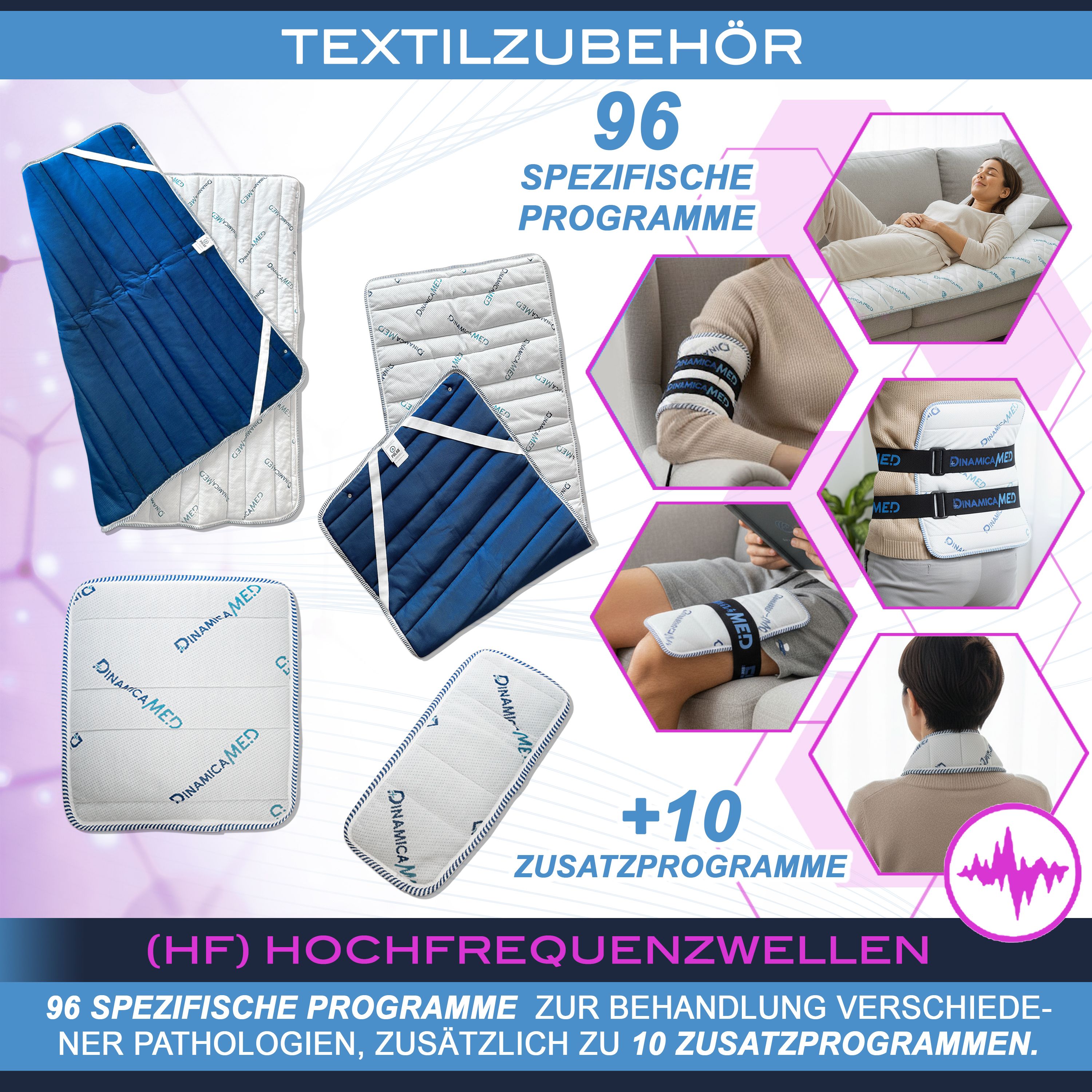 Textilzubehör mit 96 spezifischen Programmen für Hochfrequenzwellen.