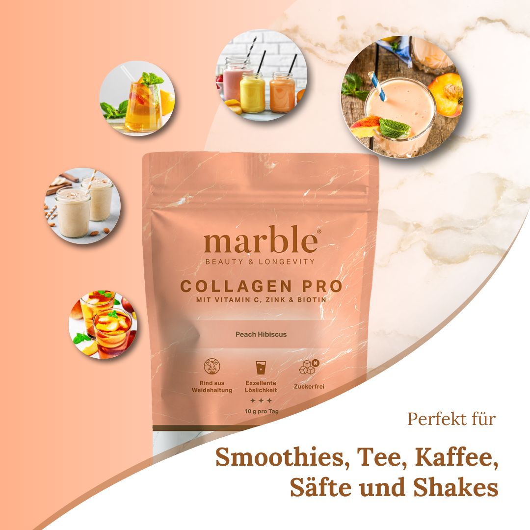 marble© Collagen Pro Peach Hibiscus mit Vitamin C, Zink & Biotin – Sparset