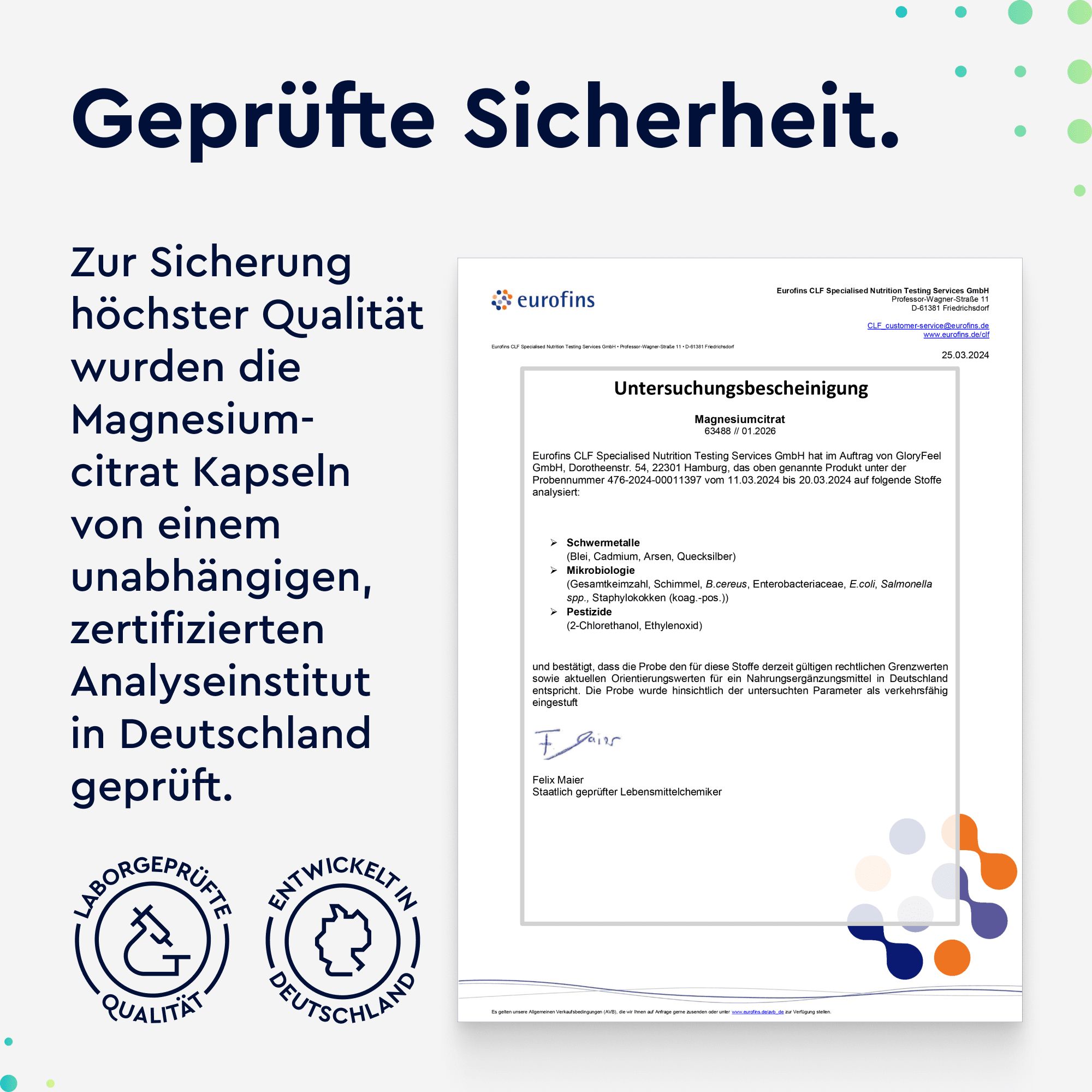 gloryfeel Magnesiumcitrat 365 Kapseln - Elementares Magnesium Hochdosiert