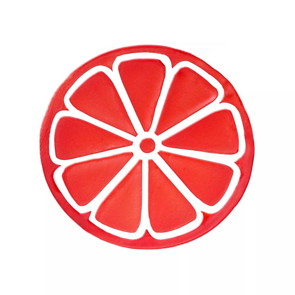 Rote, runde Form mit weißen Segmenten, wie eine Grapefruit-Scheibe.