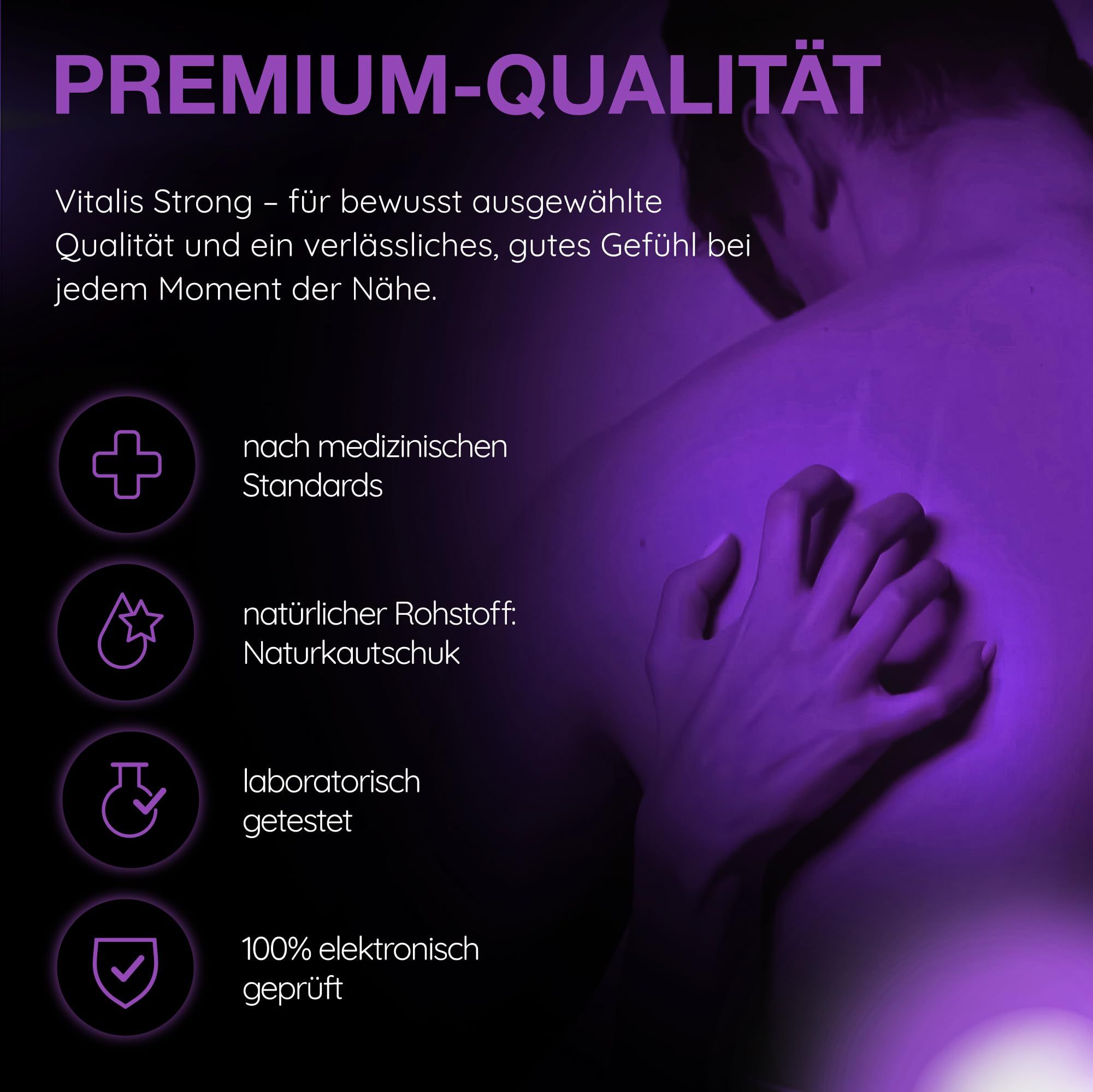 Vitalis Strong: Nach medizinischen Standards, Naturkautschuk, laborgetestet, 100% elektronisch geprüft.