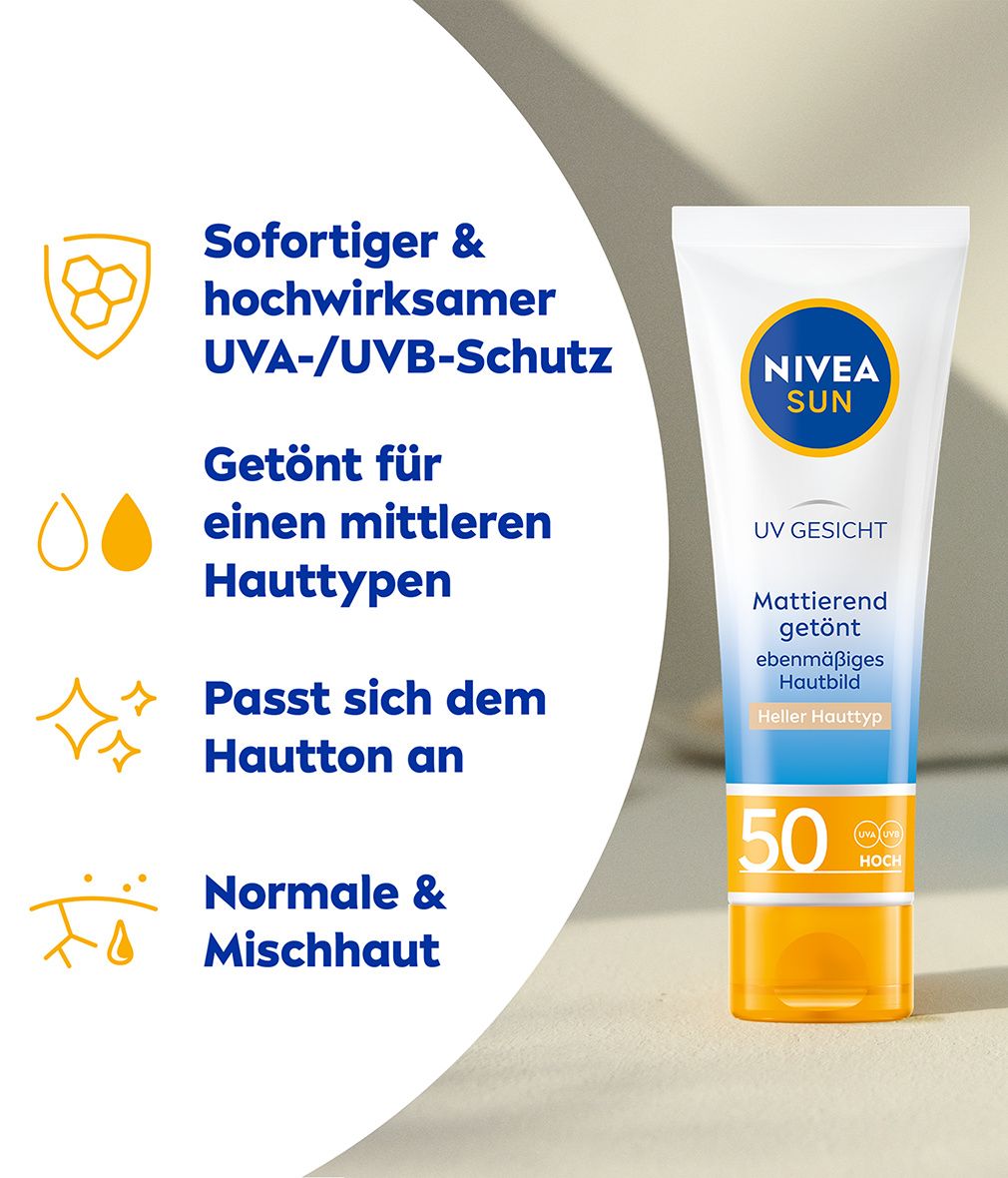 NIVEA SUN UV Gesicht Mattierend getönt LSF 50 Heller Hauttyp