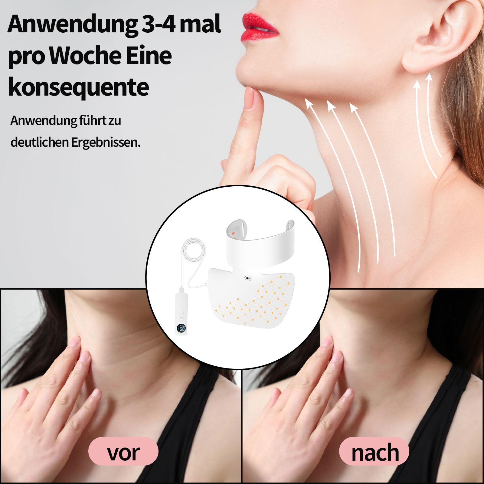 COOL-i LED Halsmaske,660 nm Rotlicht,850 nm Infrarot & 4 farbige LED für kosmetische Hals