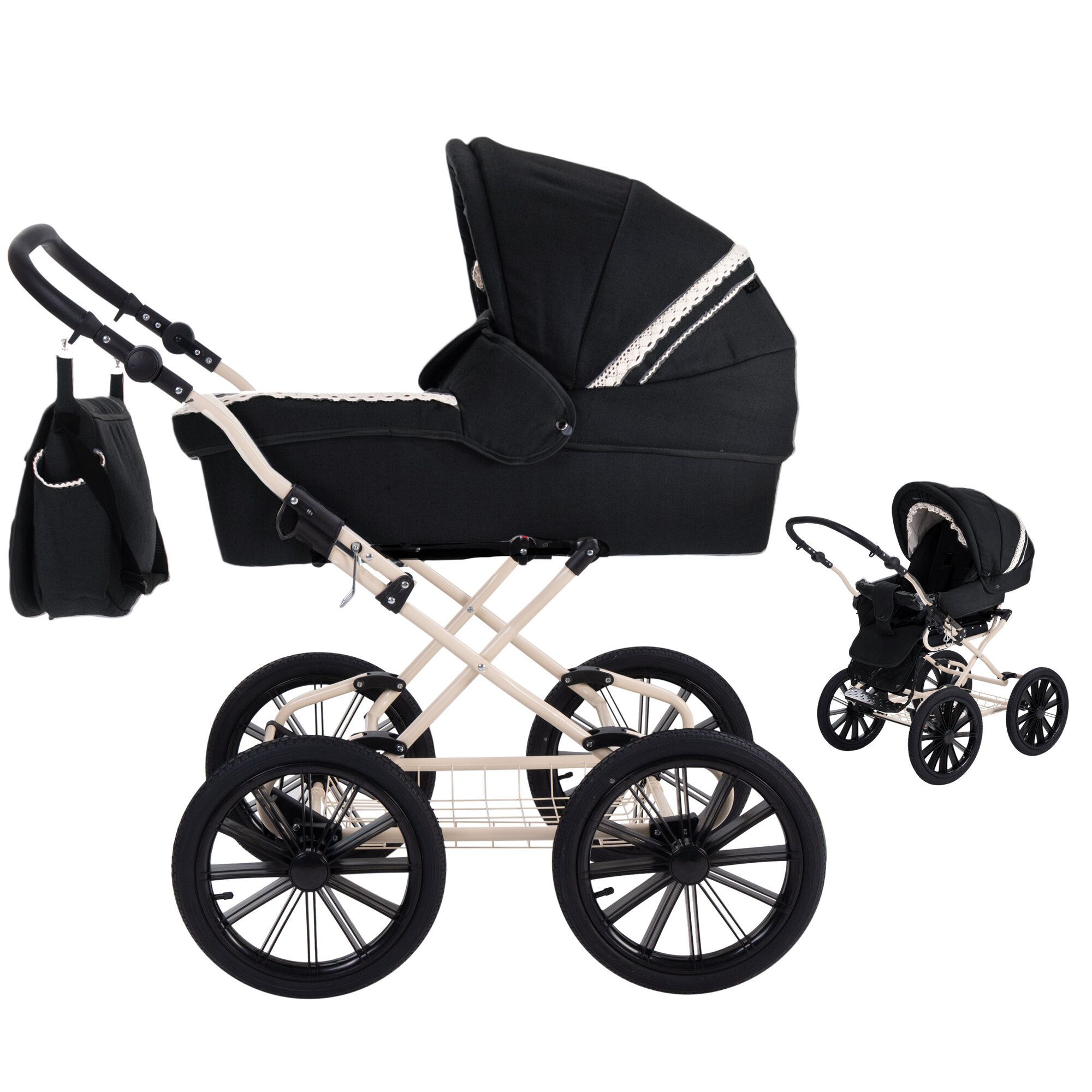 Friedrich Hugo Natureline 2 in 1 Kombikinderwagen Öko Nostalgie Kinderwagen, Edward Night Creme