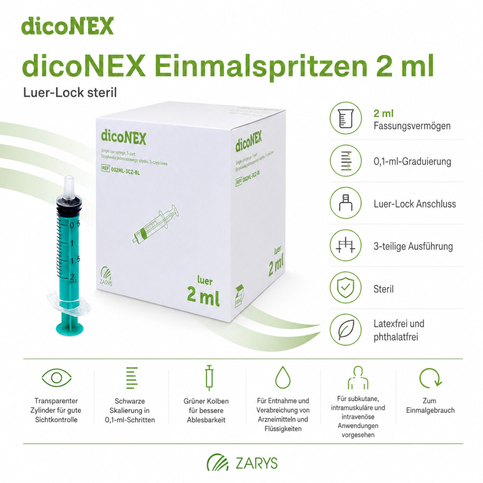 dicoNEX Einmalspritze 2 ml Luer-Slip steril 0,1 ml Graduierung