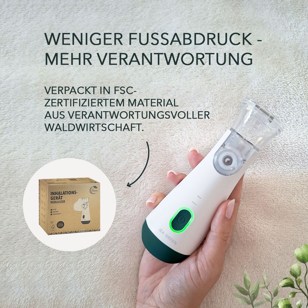 IEA Green Inhalationsgerät in dunkelgrün mit Kochsalzlösung