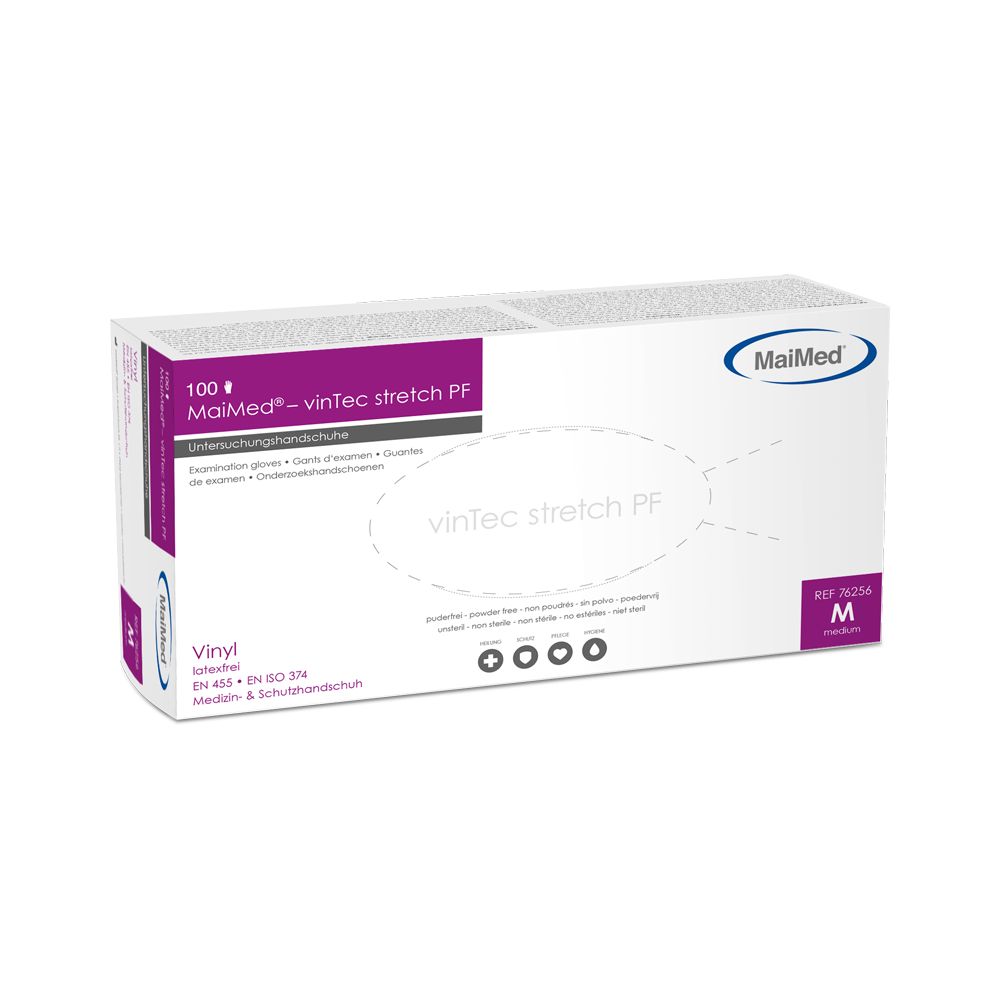 MaiMed vinTec stretch PF Einmalhandschuhe aus Vinyl, Größe M 100 St