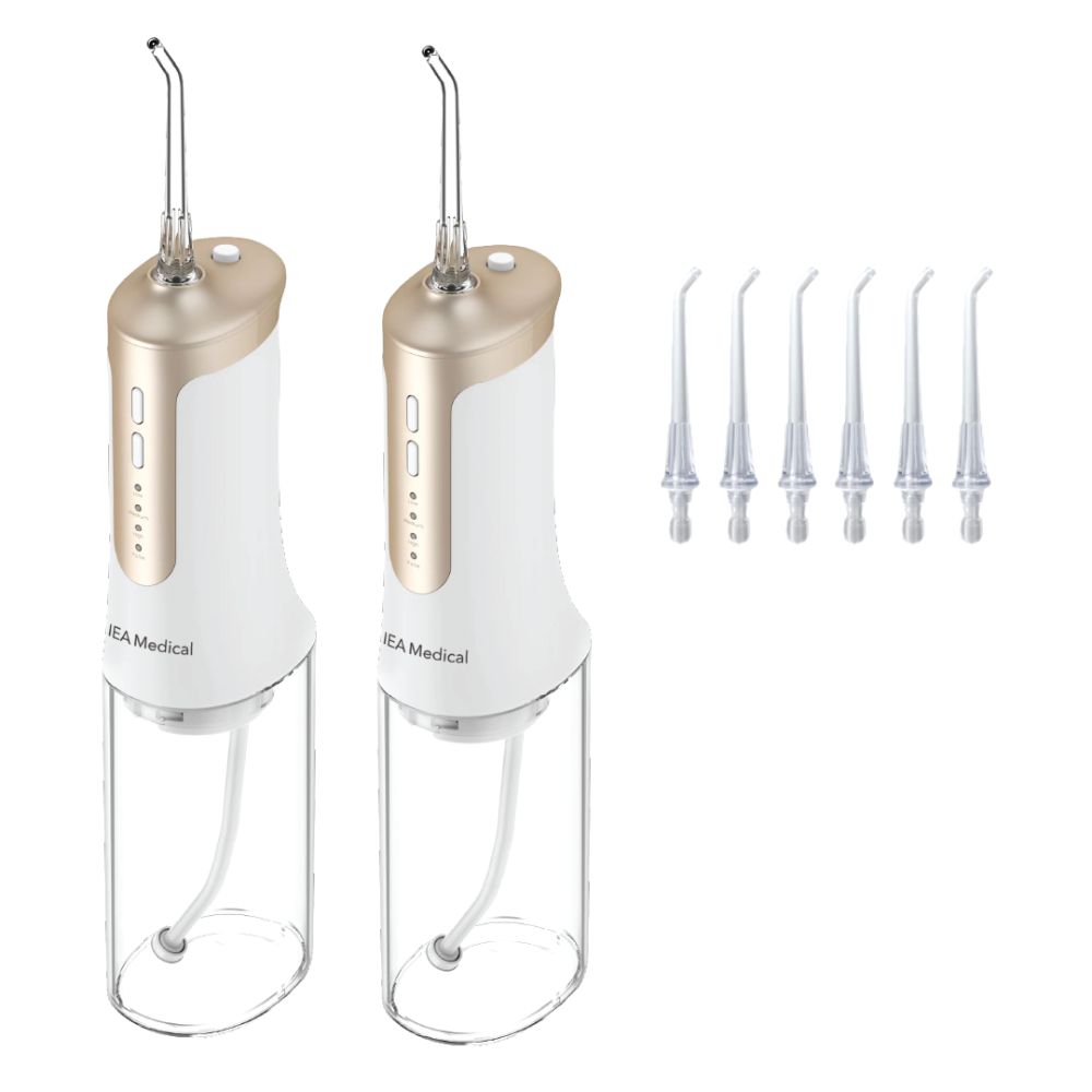 Zwei IEA Medical Mundduschen FC5200 mit je einem transparenten Tank und fünf Aufsätzen.