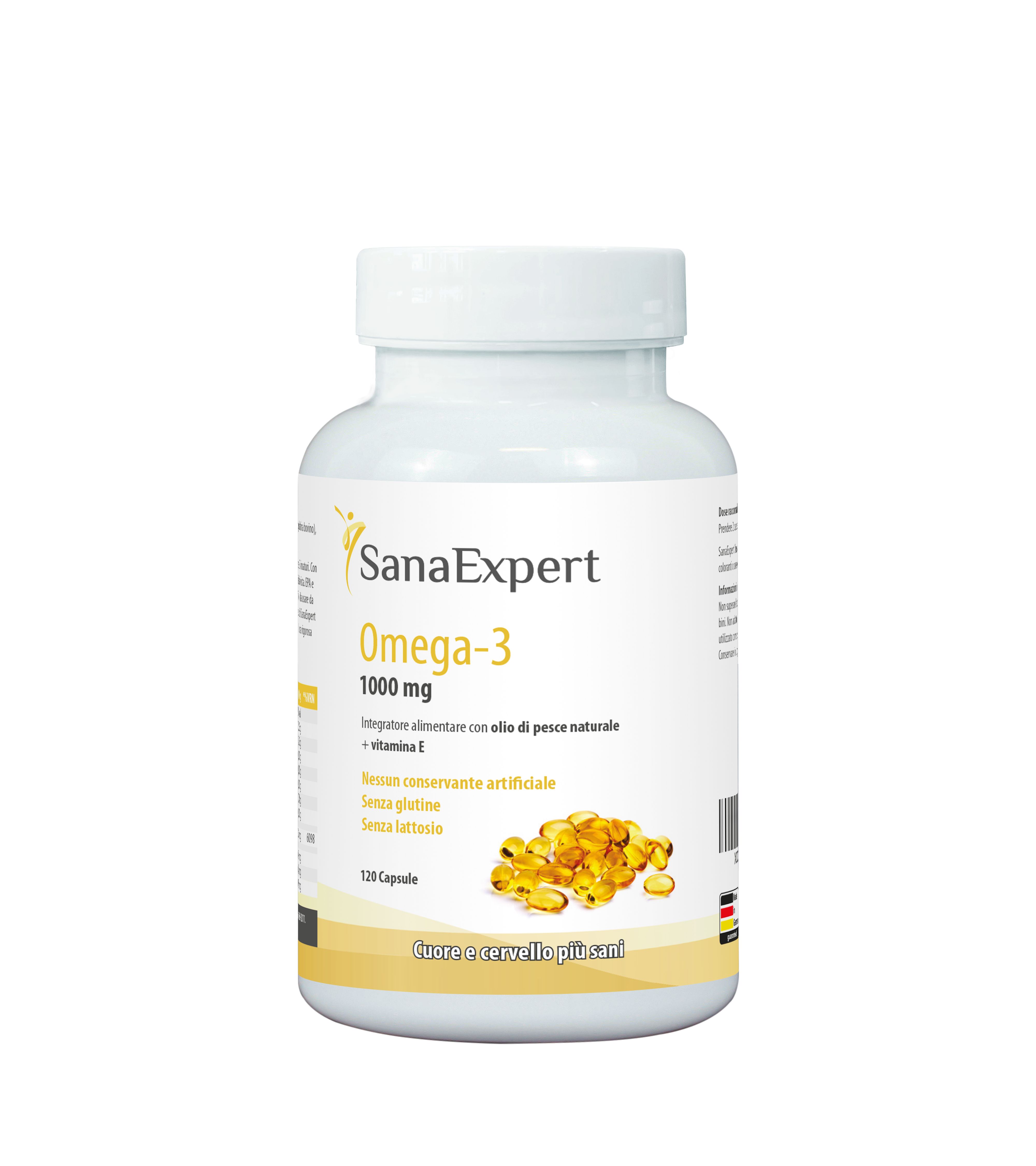 SanaExpert Omega-3 – olio di pesce con DHA+EPA (forma di trigliceridi) – per cuore, cervello e vista