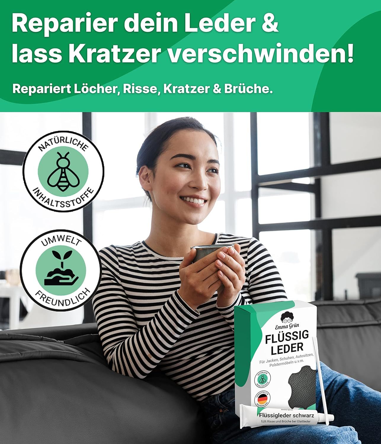 Emma Grün® Flüssigleder Reparatur Set schwarz