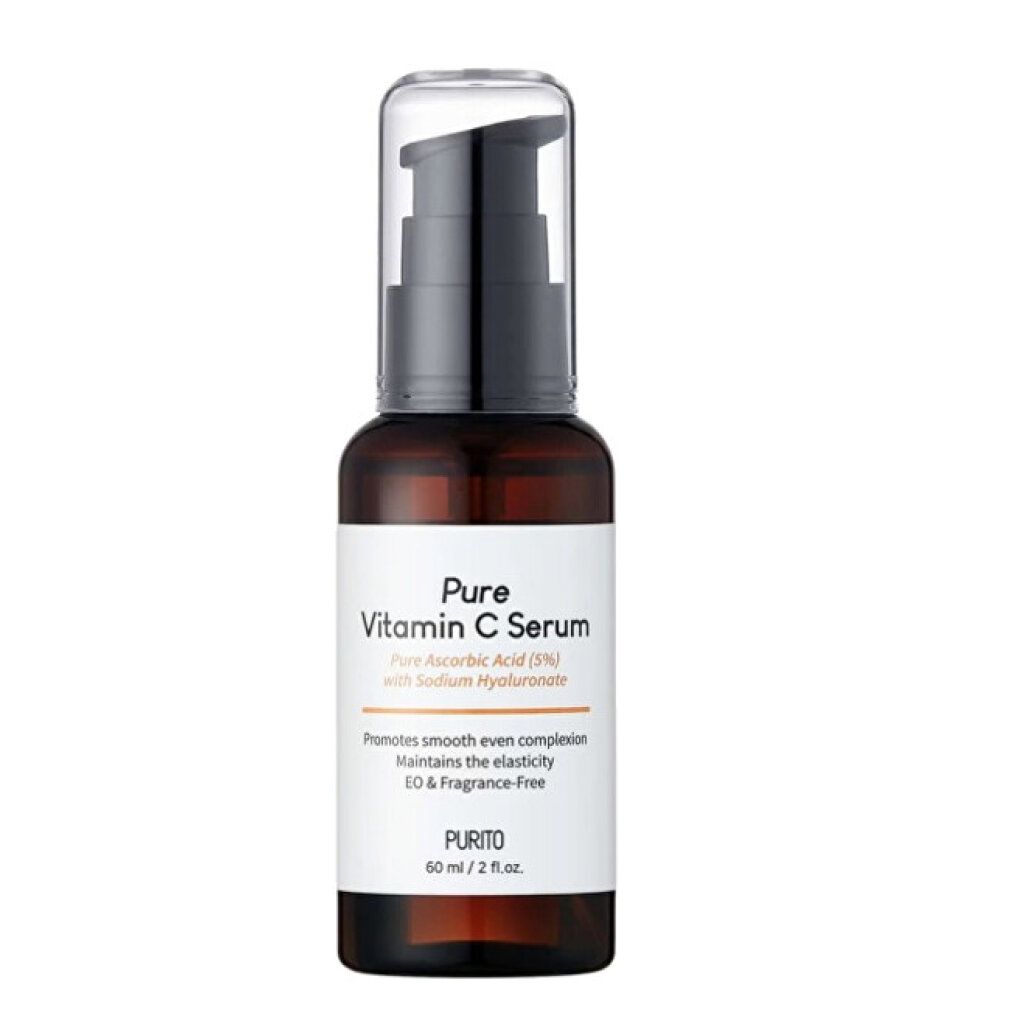 Flasche des PURITO Pure Vitamin C Serums mit Pumpspender, 60 ml.