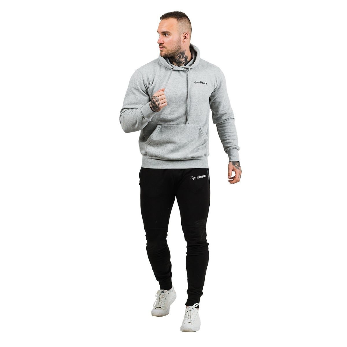 GymBeam Hoodie Herren Regular Langarm mit Kapuze und Taschen Grey Black