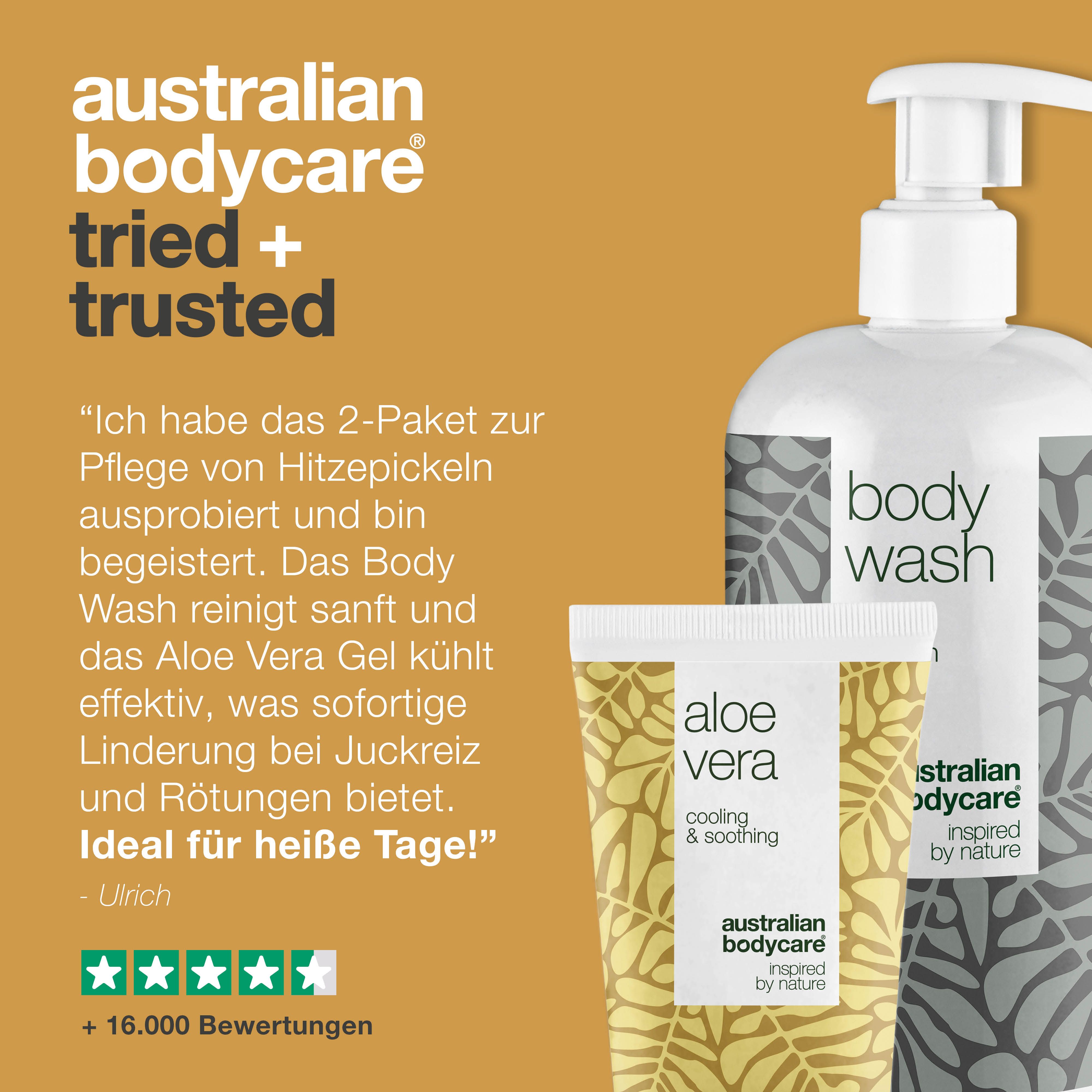 Body Wash und Aloe Vera Gel. Zitat: Ideal für heiße Tage! +16.000 Bewertungen.