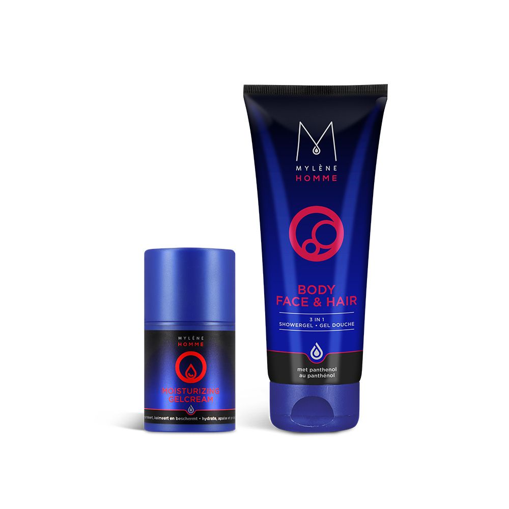 Routine Set Mylène Homme Feuchtigkeits-Pflegeset – Moisturizing Gel Cream & 3-in-1 Showergel 250 ml Kombipackung