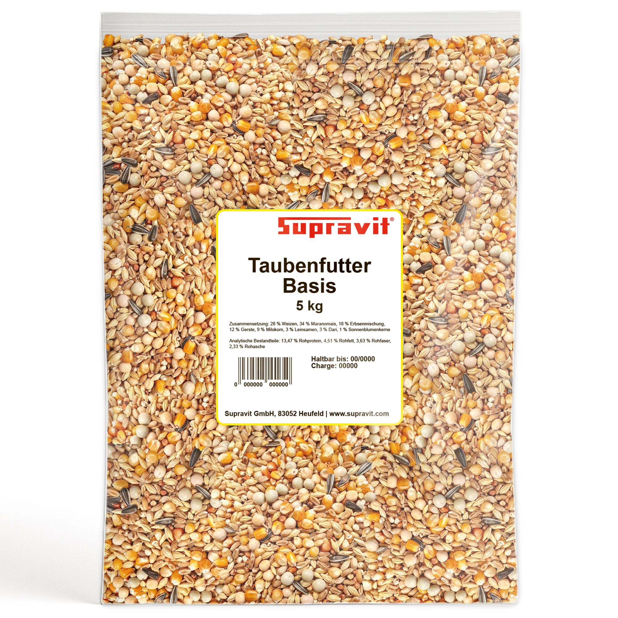 Supravit Taubenfutter Basis | ausgewogene Körnermischung für Tauben nahrhaftes Ganzjahresfutter 5 kg