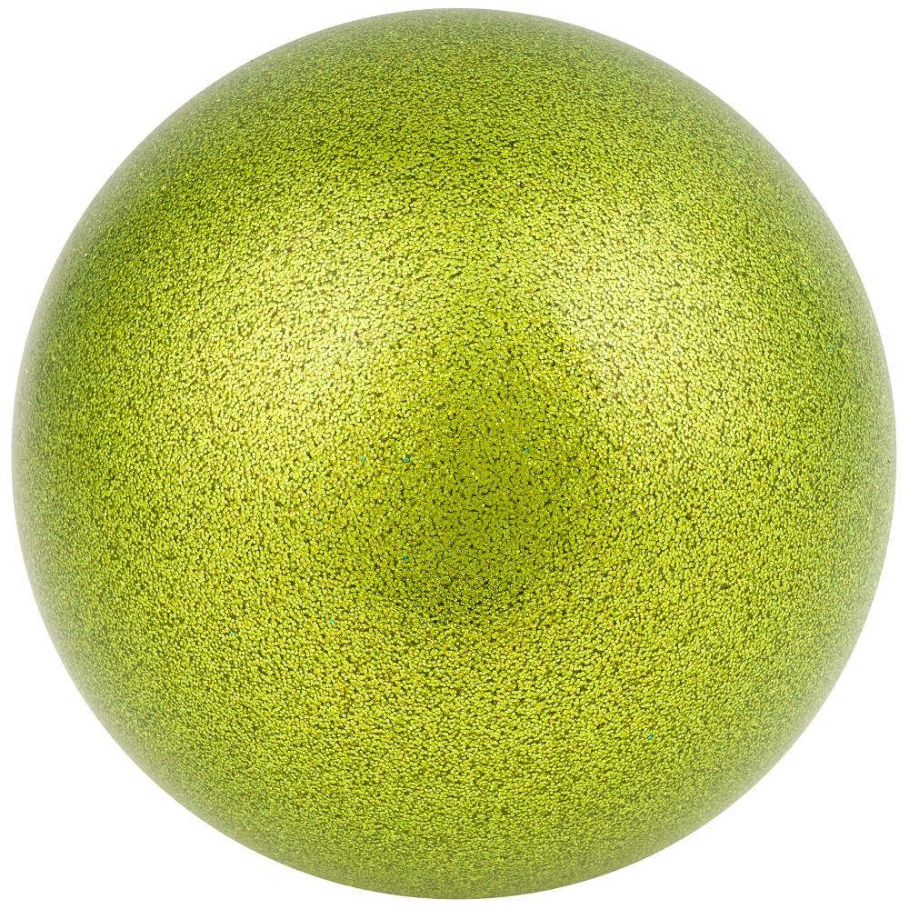 Grüner Gymnastikball mit Glitzer-Effekt. Runde Form. Oberfläche mit feiner Textur.