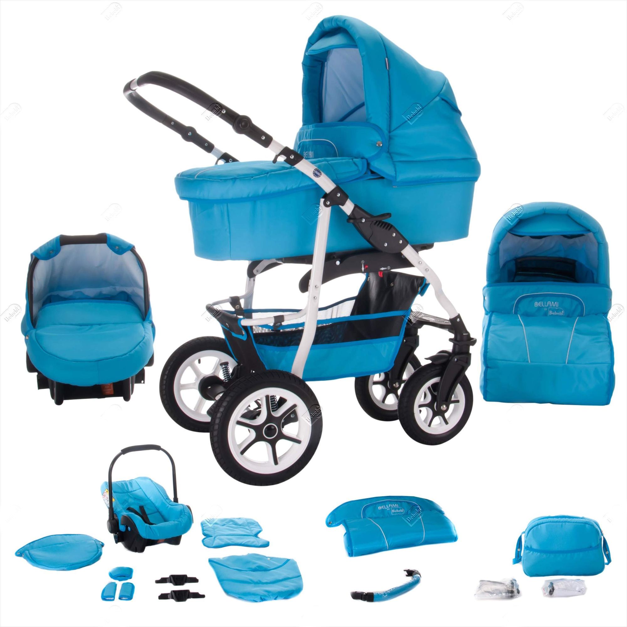 Bebebi Bellami Hartgummireifen Weiß 3 in 1 Kinderwagen Komplettset, Bellaqua