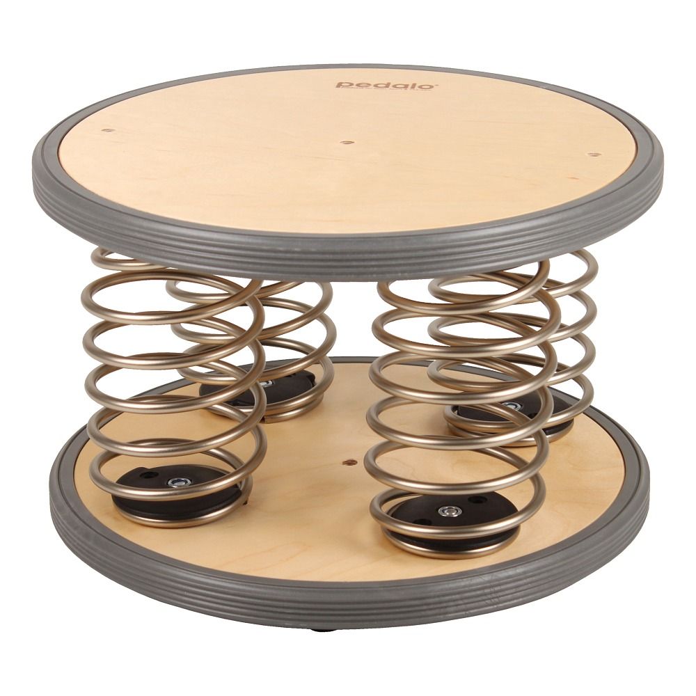 Pedalo® Federbrett 32. Rundes Holzbrett mit grauem Rand, vier Federn und schwarzem Sockel.