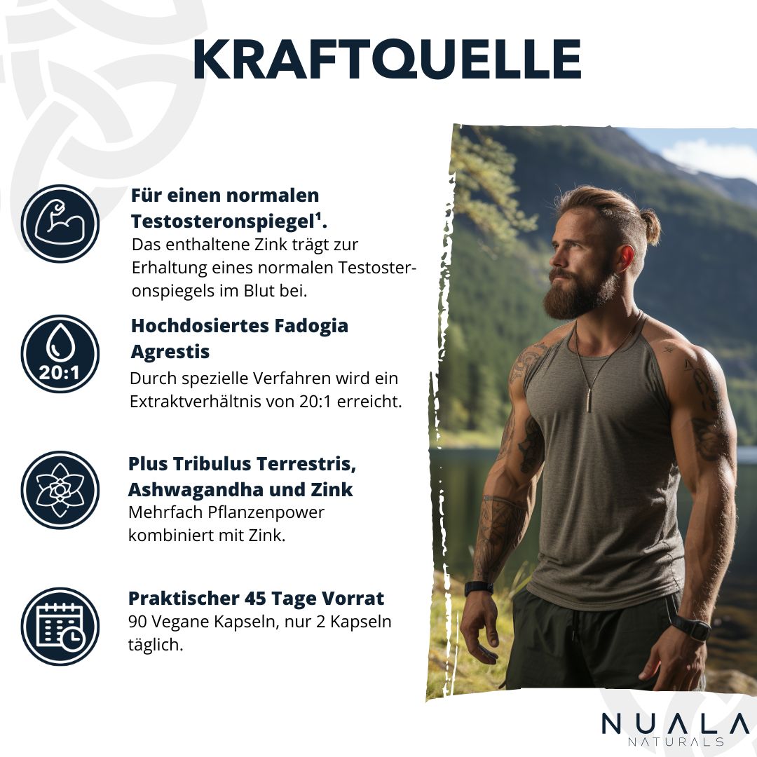 Nuala Naturals® - Kraftquelle Fadogia Agrestis mit Tribulus Terrestris, Ashwagandha und Zink 90 St Kapseln