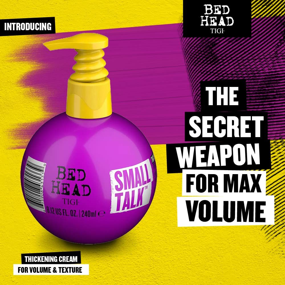 Runde, lila Flasche mit gelbem Pumpkopf. Text: "THE SECRET WEAPON FOR MAX VOLUME".