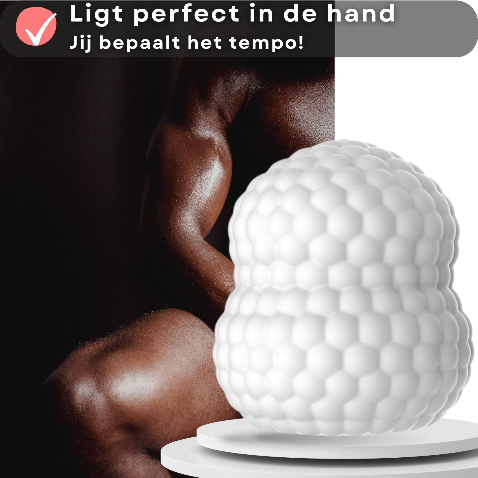 Masturbator-ei. Tekst: Ligt perfect in de hand, jij bepaalt het tempo!