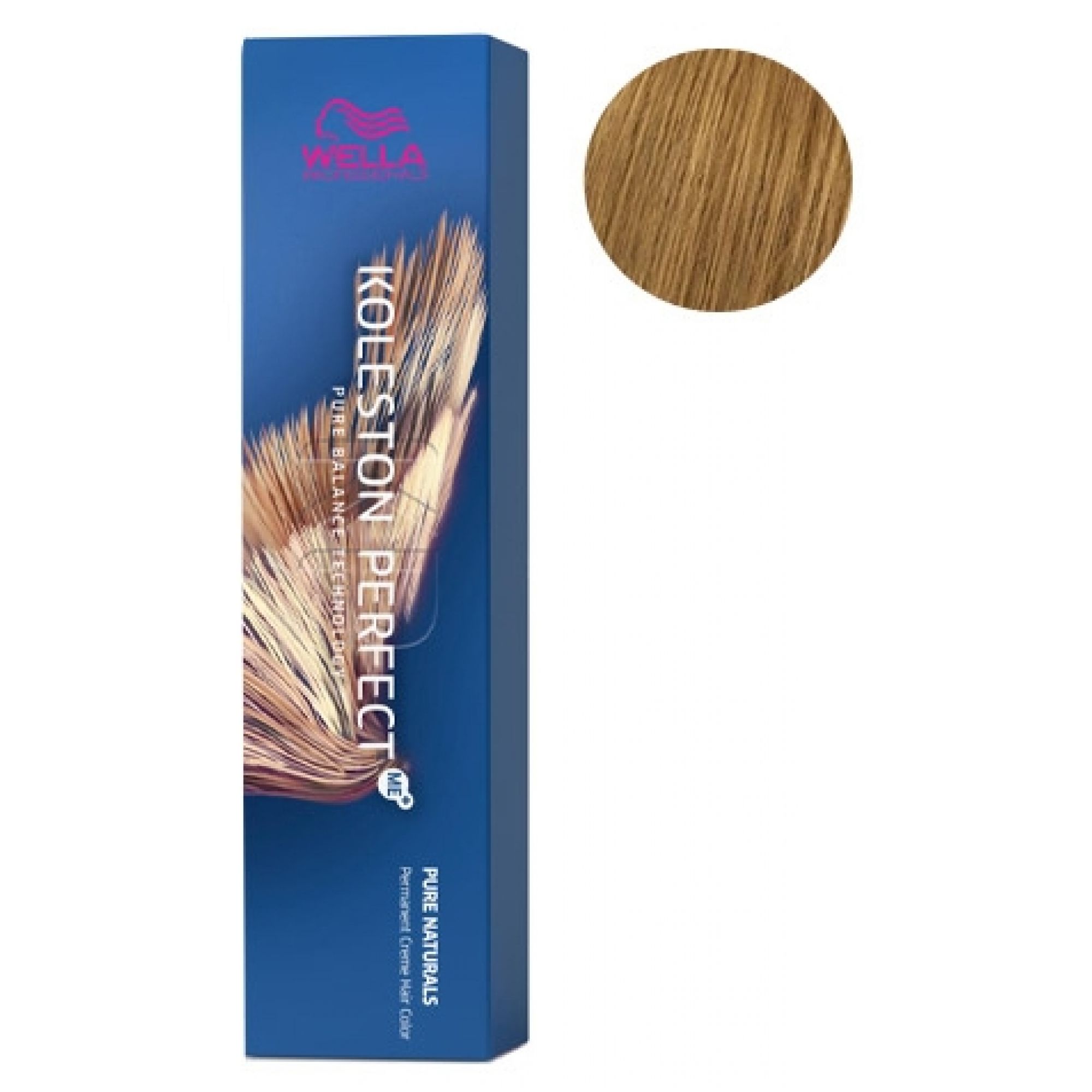 Wella Koleston Perfect ME+ 5/0 Hellkastanienbraun Haarfarbe Verpackung mit Farbprobe.