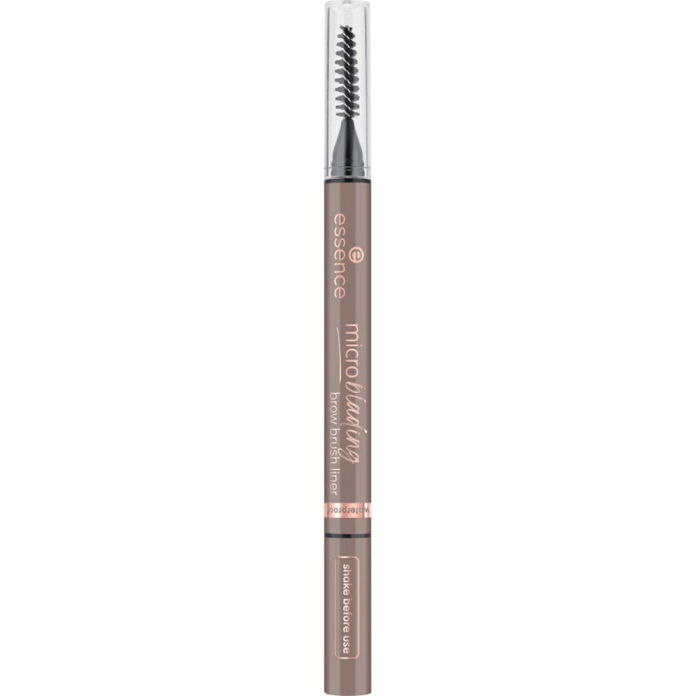 Augenbrauenstift mit Pinselspitze. Hellbrauner Stift mit schwarzer Spitze und Bürste. Aufschrift: Microblading brow brush liner. Mit Kappe.