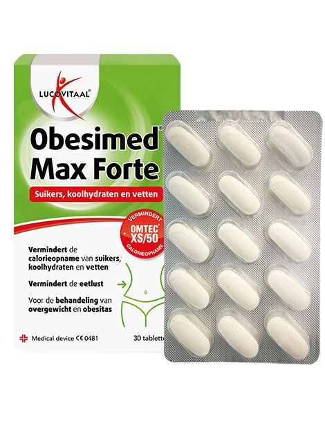 Packung und Blisterpackung mit 15 Obesimed Max Forte Tabletten.