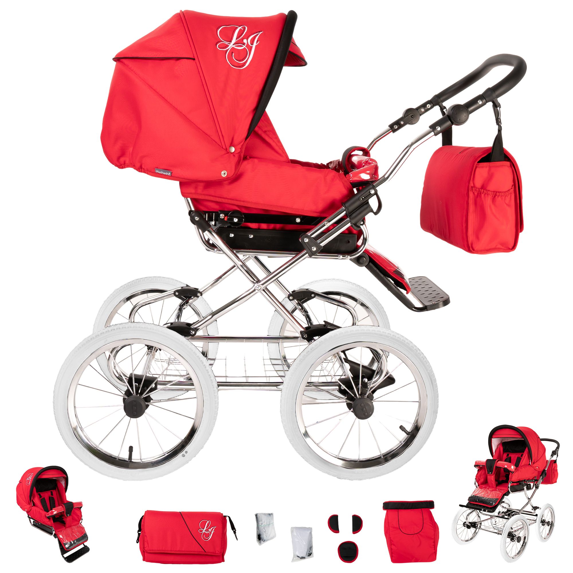 Bebebi Loving 3 in 1 Kinderwagen Set Nostalgie Kinderwagen, Red Tender Peak