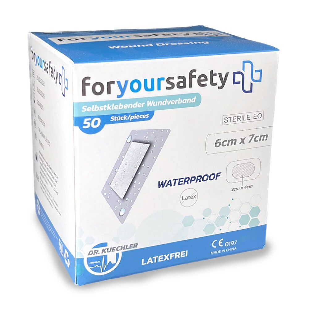 Dr. Kuechler Medical® 50 Stück Duschpflaster, Wundpflaster, wasserfest, steril, sensitiv, 6x7cm