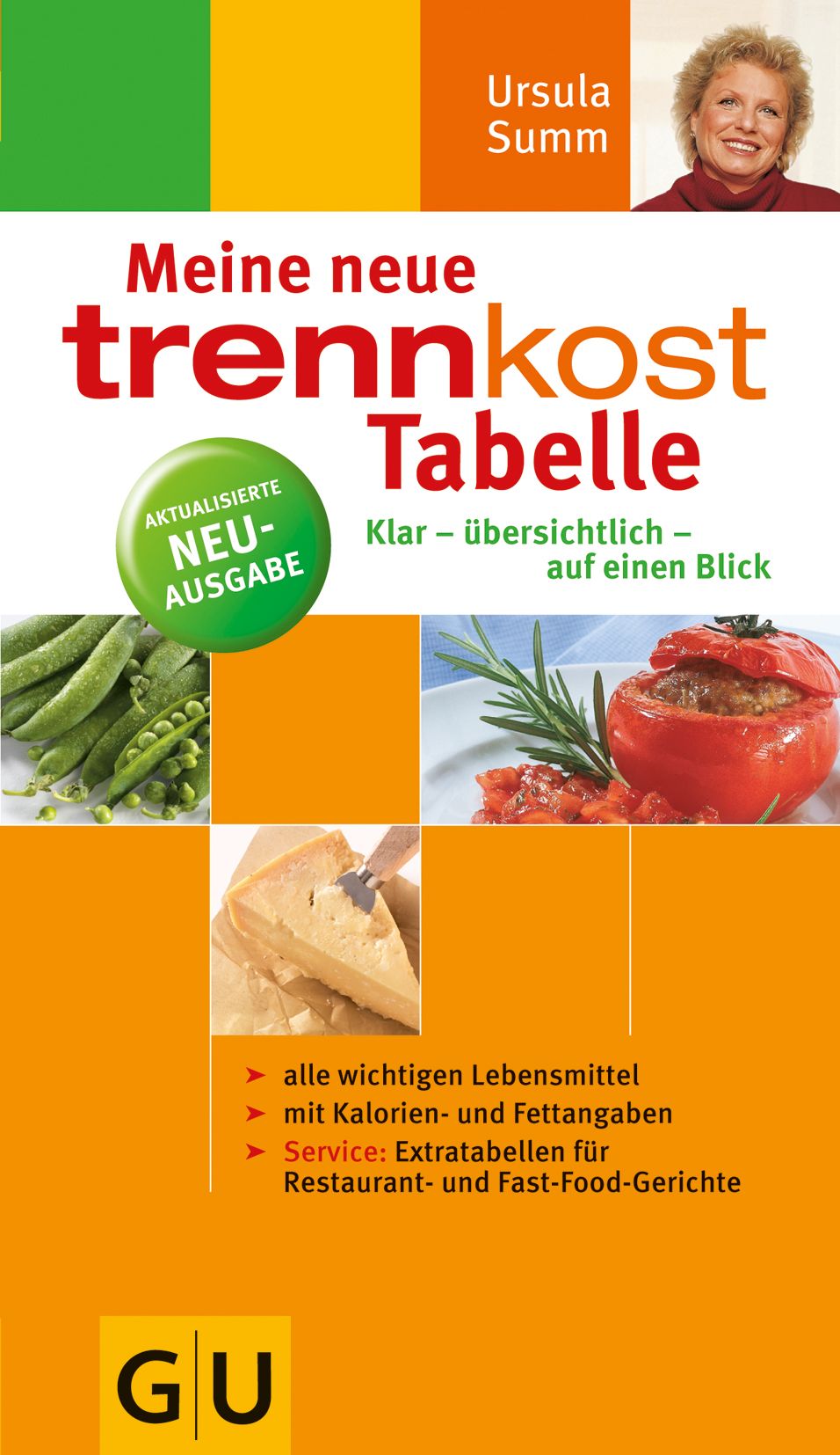 Buchcover: "Meine neue Trennkost Tabelle". Autorin Ursula Summ. Mit Gemüse, Tomate gefüllt und Käse.
