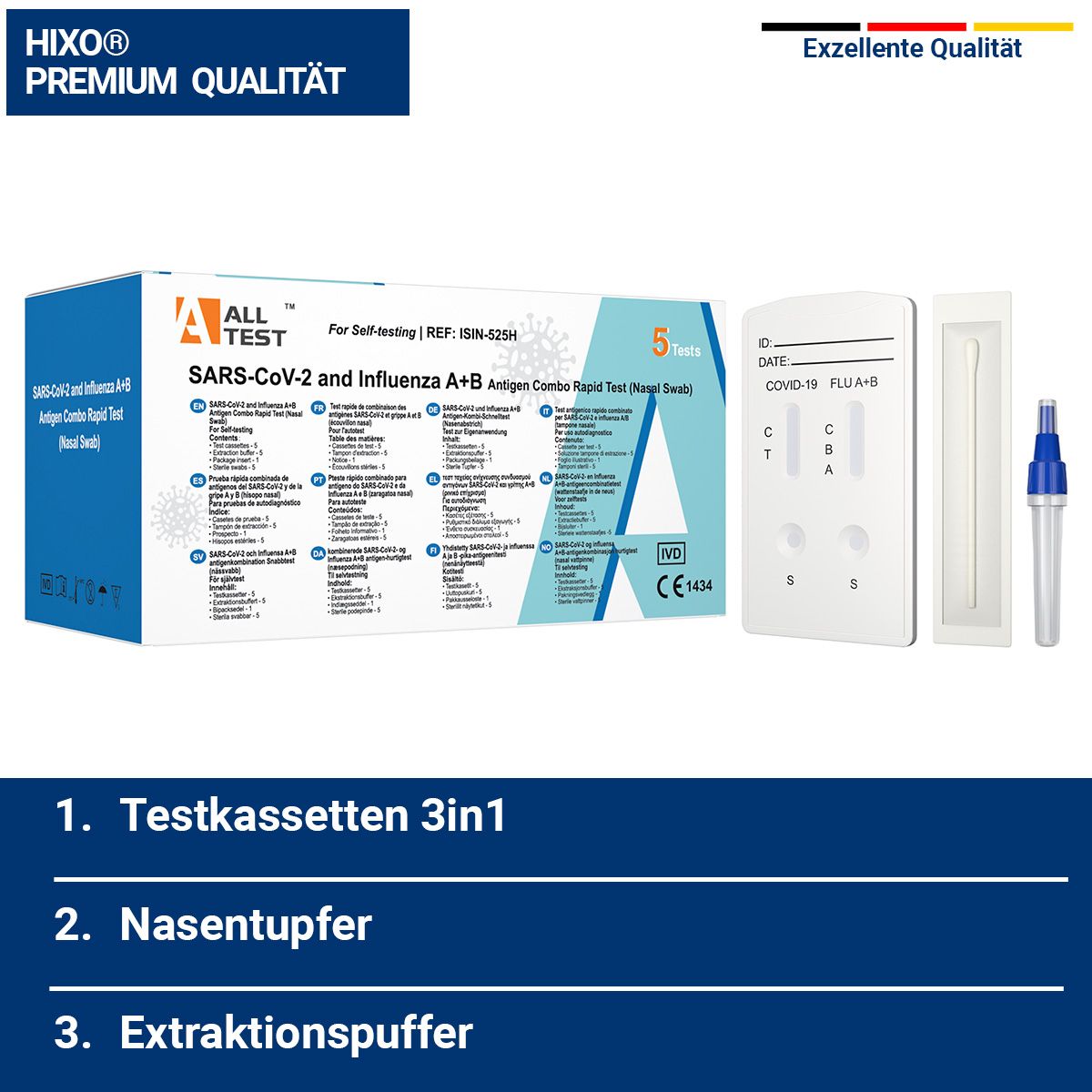HIXO Covid-19 Corona & Influenza A+B Test 3in1