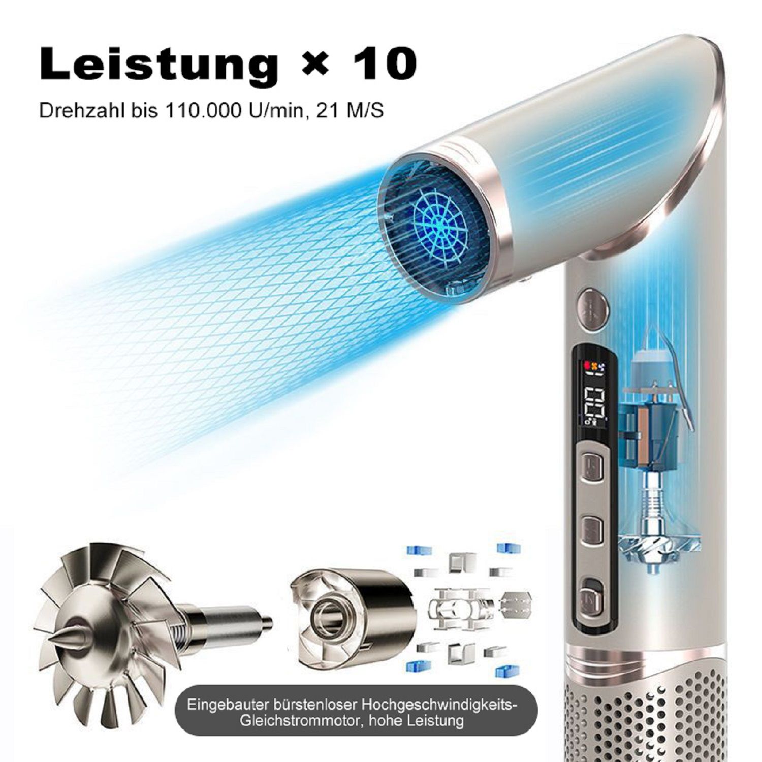 COOL-i Airstyler 8 in 1, 1400W Heißluftbürste mit Diffusor & Lockenaufsatz, 4 Temperaturen, 3 Stufen