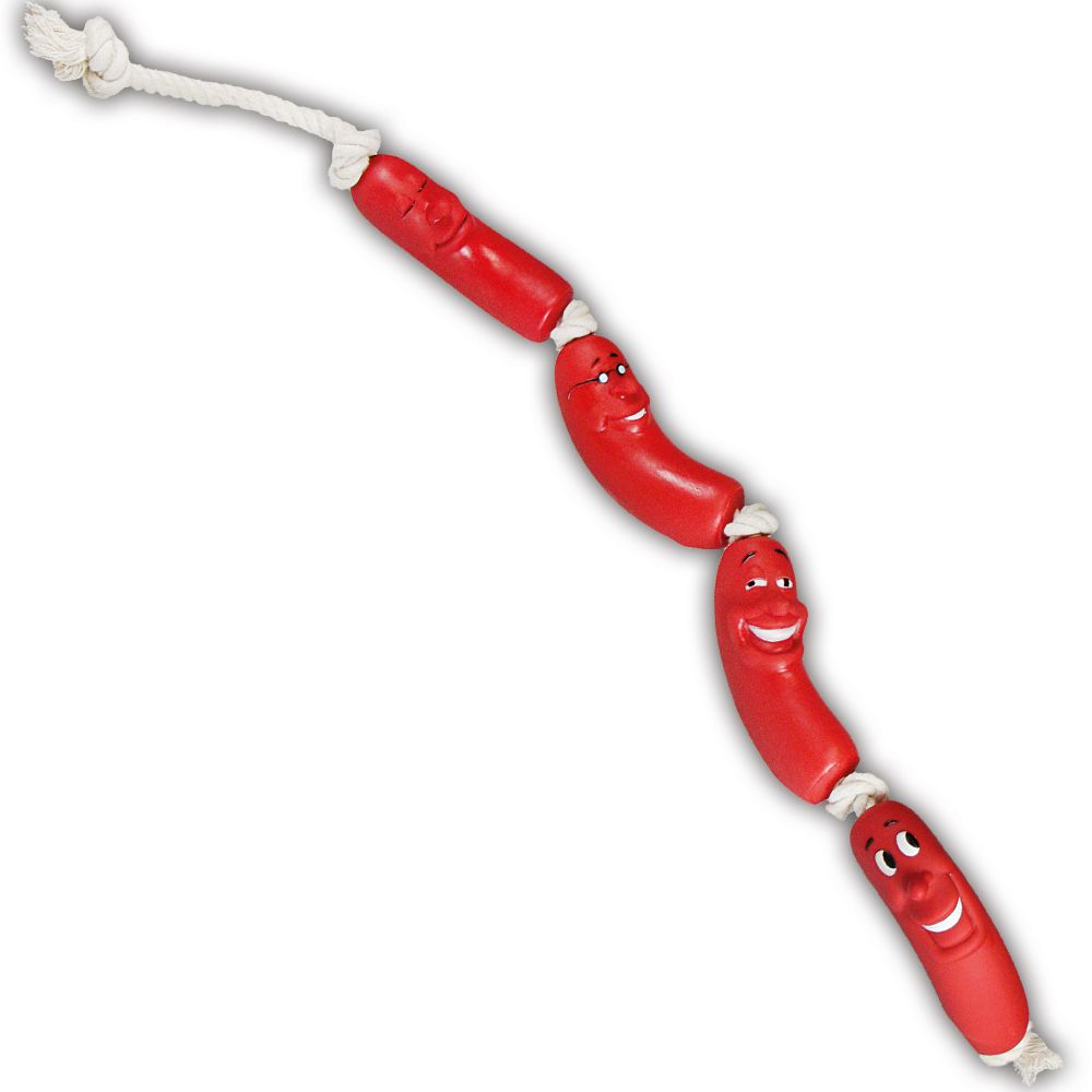 Würstchenkette am Tau Spielzeug Zerrspielzeug auch für größere Hunde - Länge: 70 cm