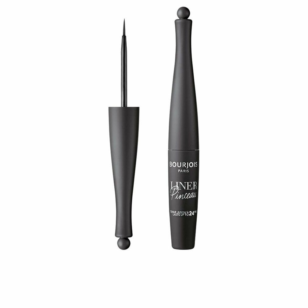 Schwarzer Eyeliner mit Pinselapplikator. Marke Bourjois. Aufschrift: Liner Pinceau Waterproof 24h.