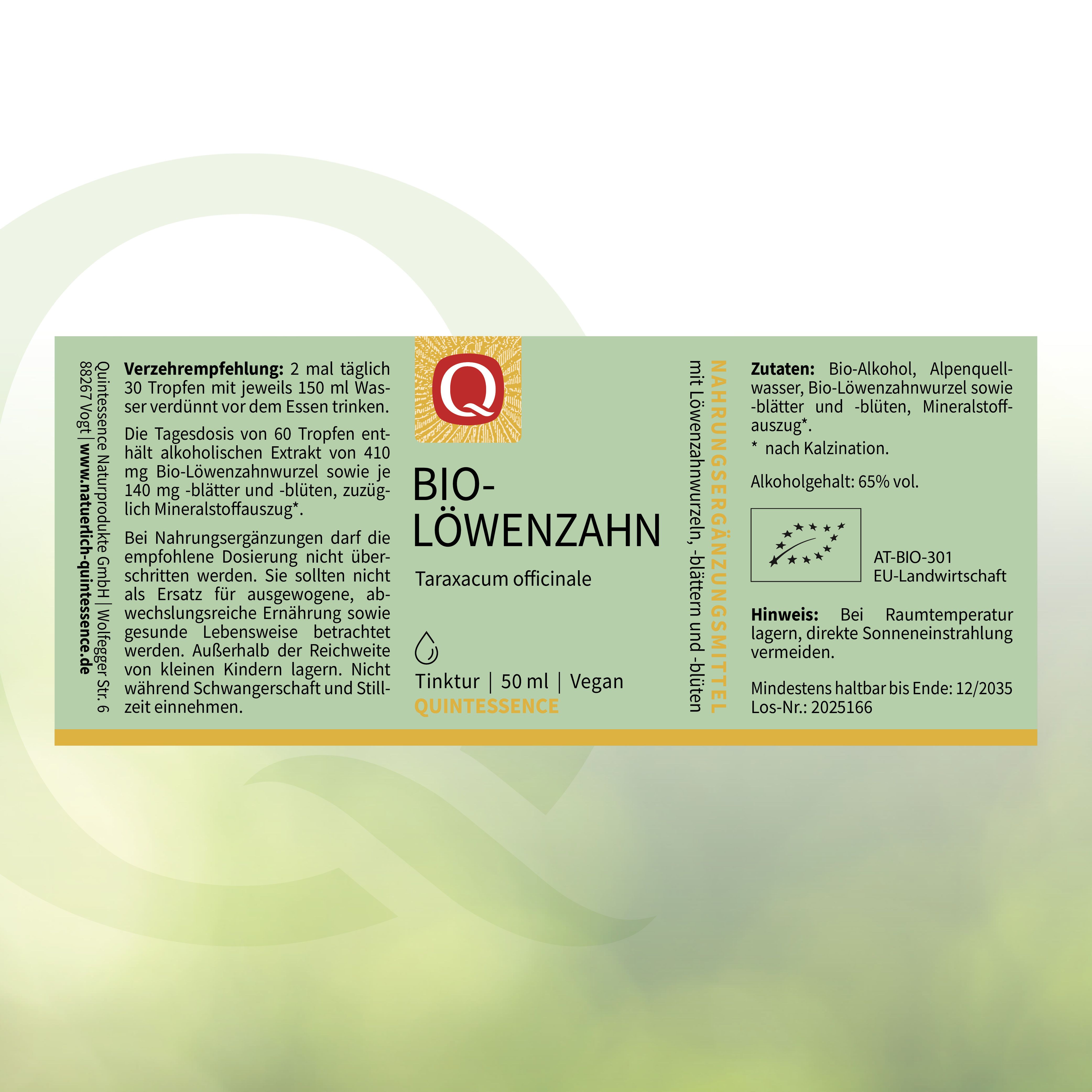 Bio-Löwenzahn Tinktur 50 ml von Quintessence