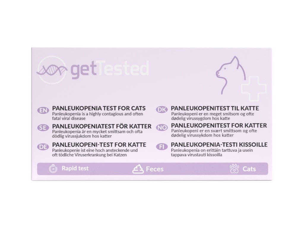 Verpackung mit Produktinformationen und Logo. Enthält Text in mehreren Sprachen, darunter Deutsch. Abbildung einer Katze.