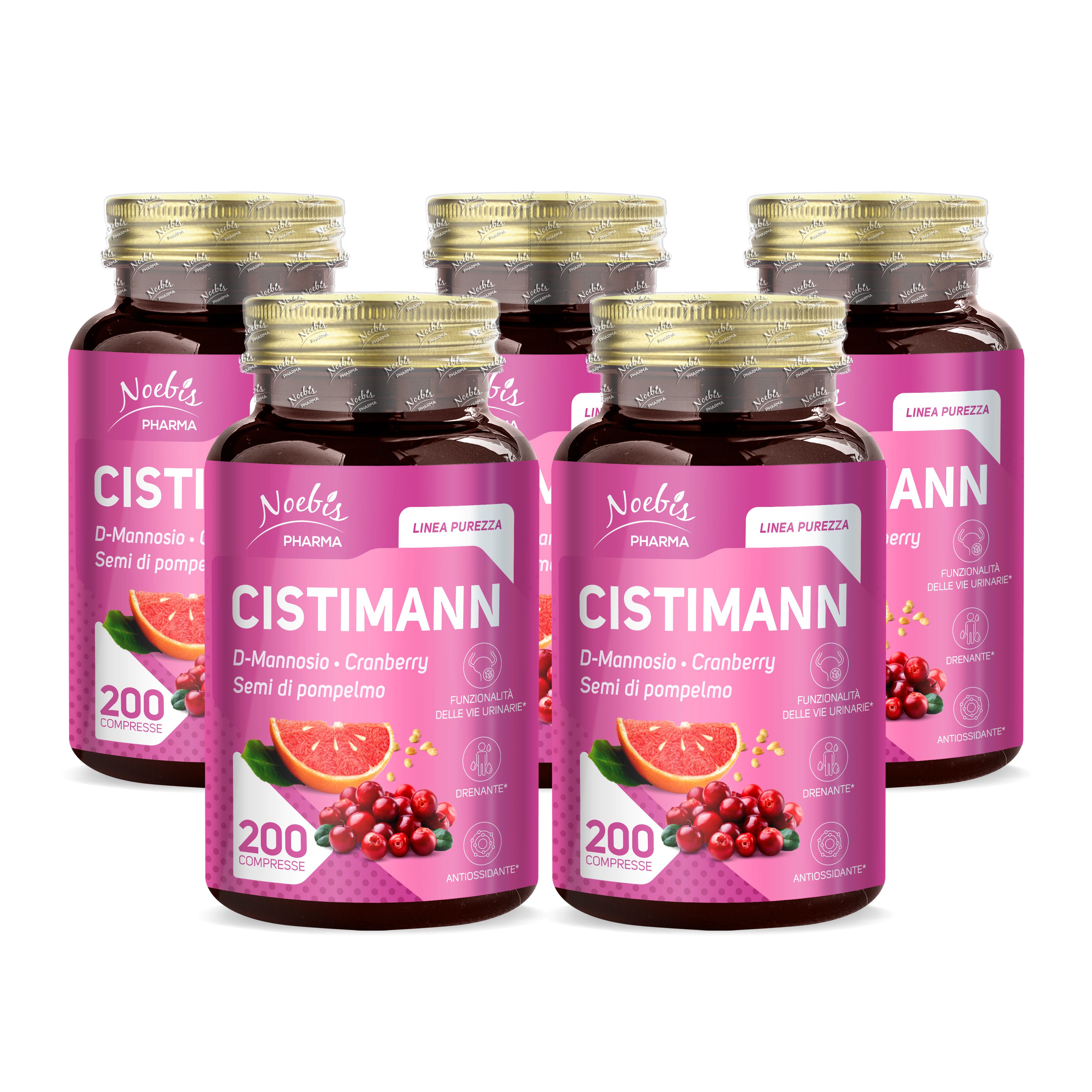 Noebis Pharma Cistimann - D-Mannosio, Mirtillo Rosso e Pompelmo - 200 Compresse