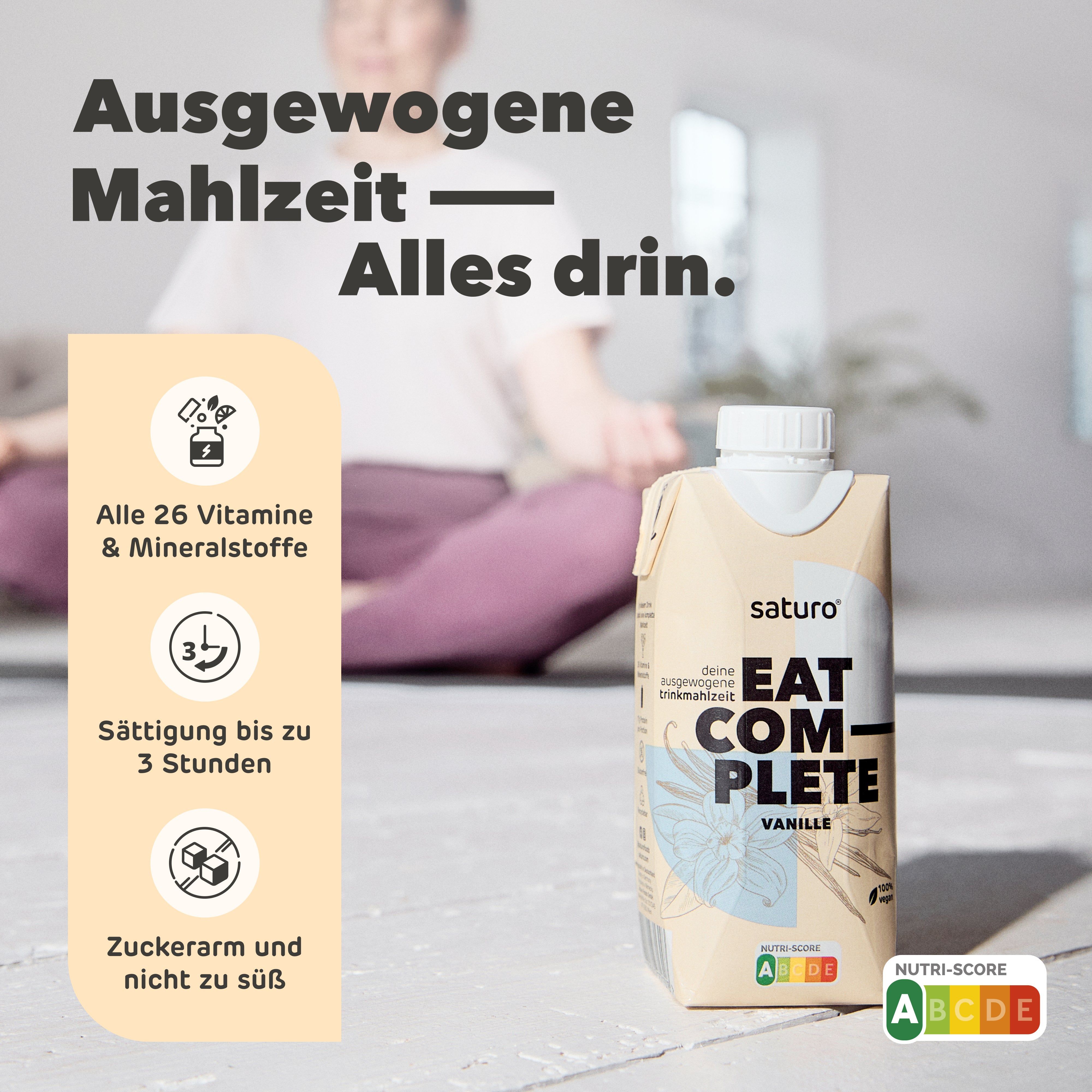 Saturo Trinknahrung Vegan Vanille | Astronautennahrung Mit Protein Trinkmahlzeit Nährstoffen 12x500 ml