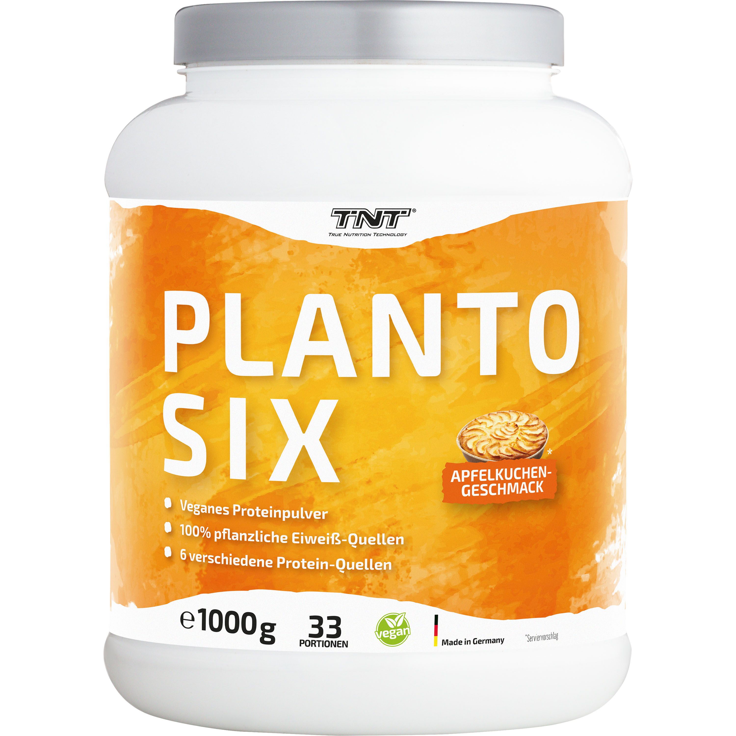 TNT Planto Six, veganes Mehrkomponenten Protein, super cremig und lecker im Apfelkuchen Geschmack