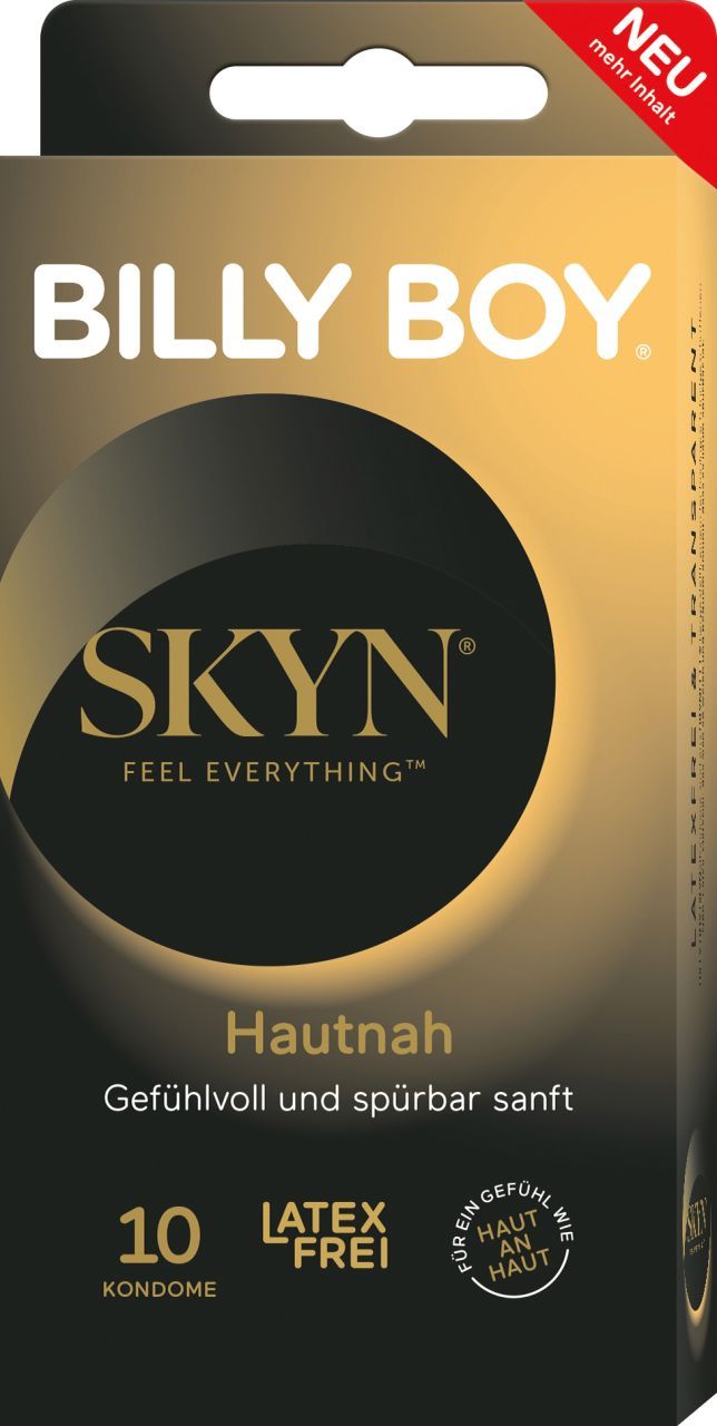 Packung BILLY BOY Skyn hautnah Kondome, 10 Stück, latexfrei, Gefühl wie Haut auf Haut.