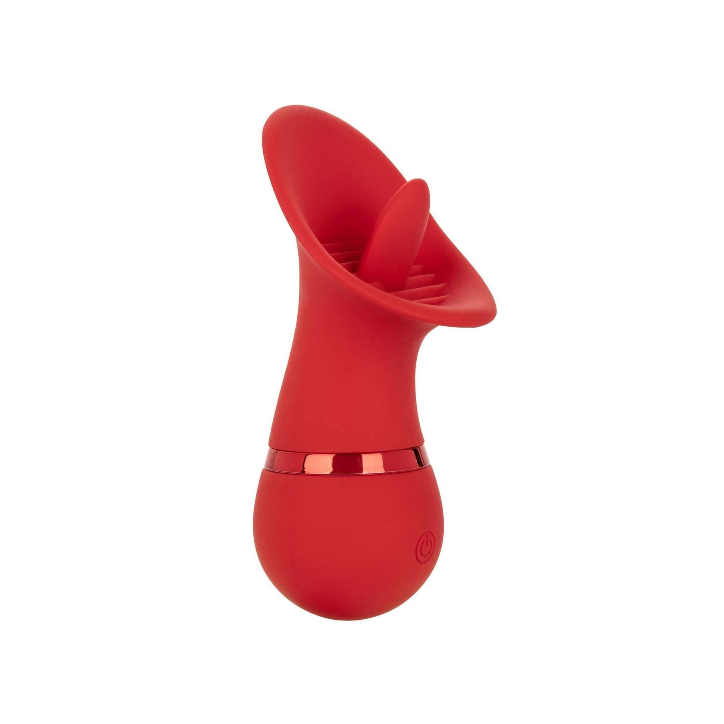 Roter Seducer. Sichtbare Merkmale: Zungen- und Vibrationsfunktionen. Roter Farbton. Mit Bedienknopf.
