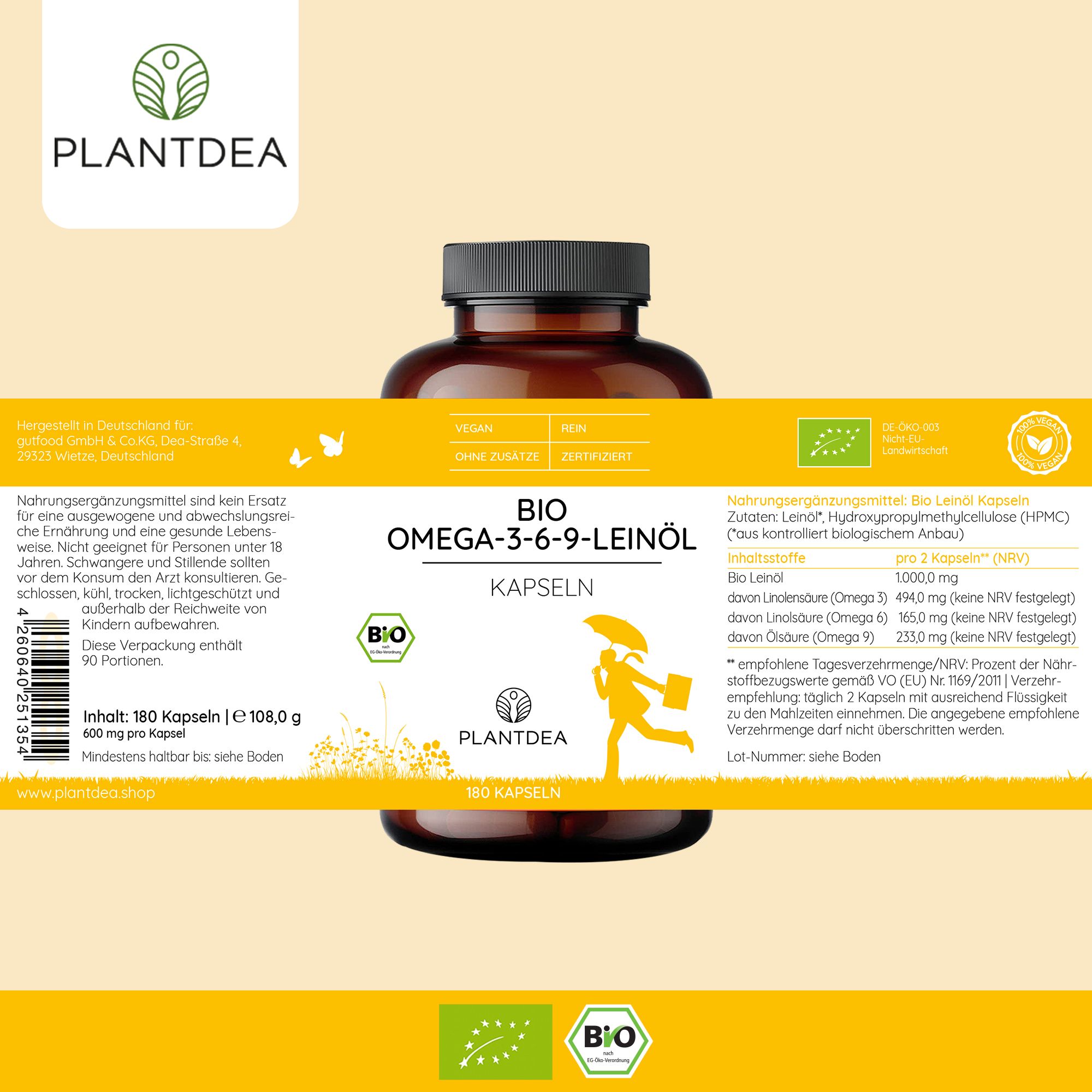 PlantDEA Bio OMEGA-3-6-9-Leinöl